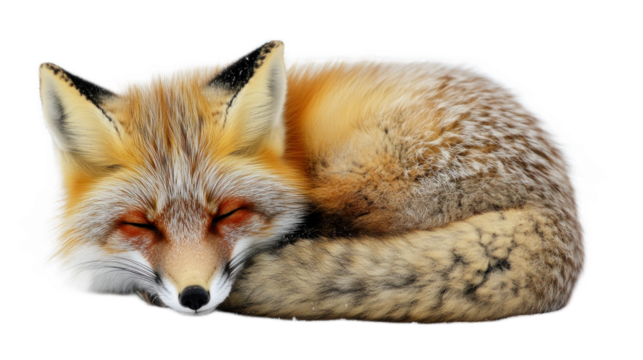 A Beautiful Red Fox Curling Up to Sleep in a Cozy Position, Displaying Its Soft Fur and Relaxed Facial Expression in a Peaceful Natural Setting