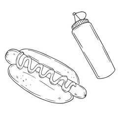 Hot dog doodle vector icon. Drawing sketch illustration hand drawn line.