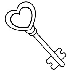 Romantic Key with Heart Handle Vector Line Art