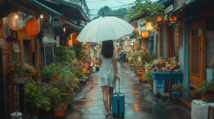 Woman in rainy day.