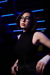 A Stylish Portrait Featuring Neon Lighting and Modern Fashion Trends for the Contemporary Look