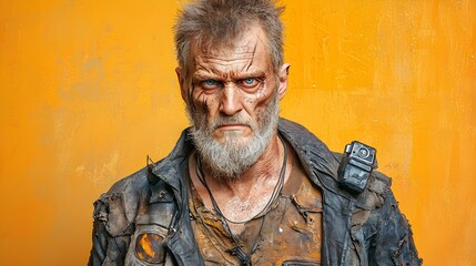 Fototapeta premium Survivor encounter post-apocalyptic setting portrait photography urban environment close-up view resilience concept