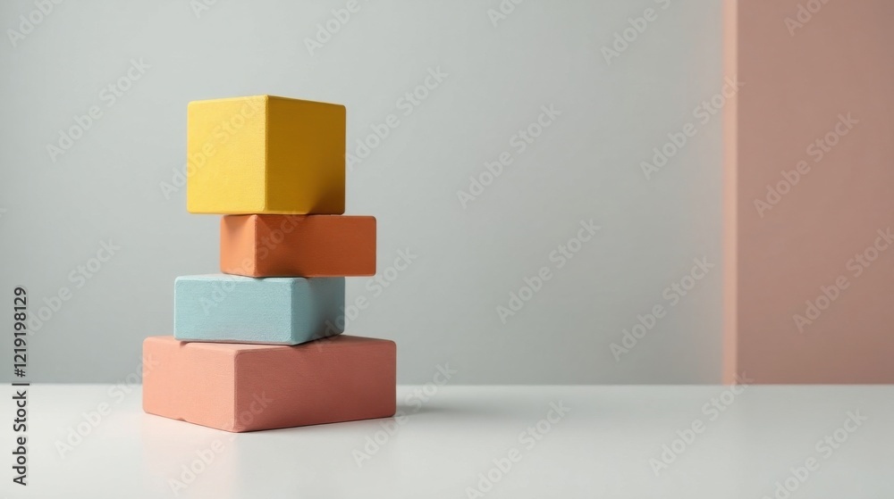 Aufkleber Pastel-colored blocks stacked in a minimalist composition against a neutral backdrop, creating a visually appealing and balanced arrangement.