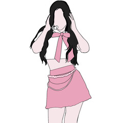 Minimalist artistic illustration of a woman wearing a fashionable pink outfit. Perfect for creative projects.