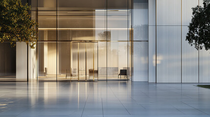 Insurance office exterior with glass windows showcasing modern architecture, reflecting professionalism and transparency in financial services and client trust.