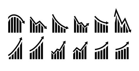 Growth vector icon. Graph or diagram with arrow going up and down. Vector