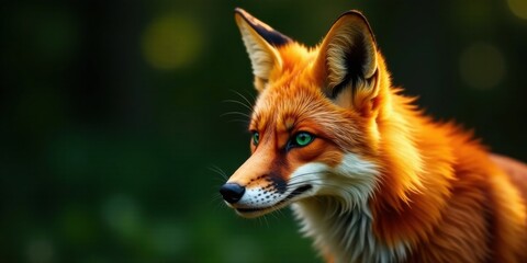 Obraz premium A Majestic Red Fox with Vibrant Emerald Eyes, Poised in a Dark Forest Setting