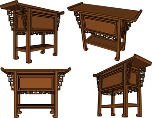 vector sketch of traditional ethnic vintage classic worship wooden table furniture offering.eps