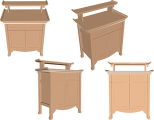 vector sketch of traditional ethnic vintage classic worship wooden table furniture offering
