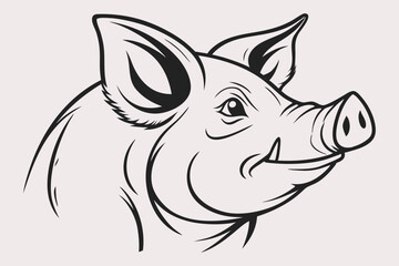 A minimalist black and white silhouette of a pig's head