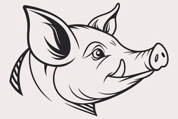 A minimalist black and white silhouette of a pig's head