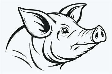 A minimalist black and white silhouette of a pig's head
