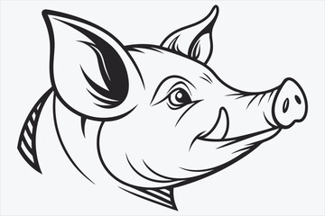 A minimalist black and white silhouette of a pig's head