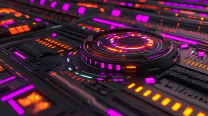 Obraz premium Futuristic tech interface, glowing neon lights, abstract background, digital art, website design