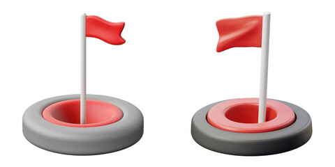 Flag in Hole 3d cartoon style illustration