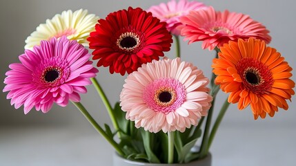 Vibrant Gerbera Daisies Bouquet in Vase Closeup