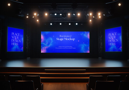 Illuminated Stage Mockup: Perfect for Event Branding, Presentations, and Showcasing Designs, Generated with AI