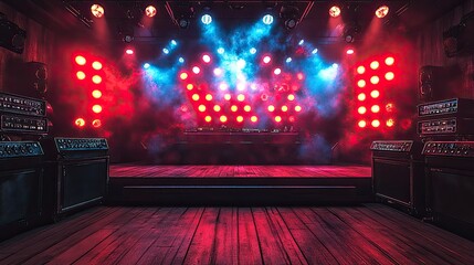 Illuminated Stage Setup With Lighting And Audio Equipment