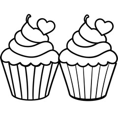 Stylized Cupcakes and Hearts in Minimal Line Art