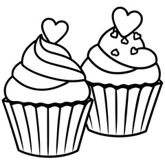 Stylized Cupcakes and Hearts in Minimal Line Art