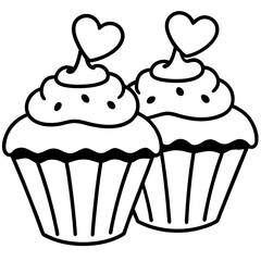 Stylized Cupcakes and Hearts in Minimal Line Art