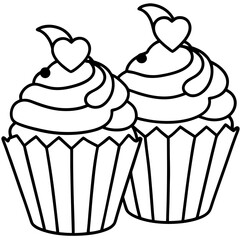 Stylized Cupcakes and Hearts in Minimal Line Art