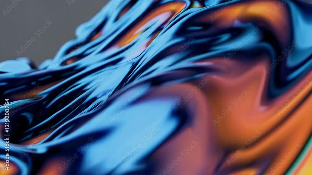 Poster abstract fluid art with vibrant blue and orange swirls, dynamic motion concept