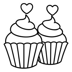Stylized Cupcakes and Hearts in Minimal Line Art