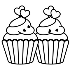 Stylized Cupcakes and Hearts in Minimal Line Art