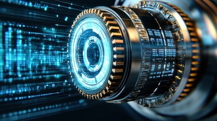 Futuristic Data Processing Rotating Tech Cylinder with Digital Code Stream