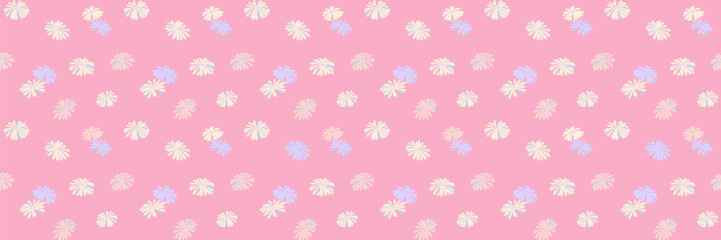 Pastel pink seamless pattern with abstract unique flowers. Minimalist ditsy floral printing. Summer simple ornament. Vector hand drawn.
