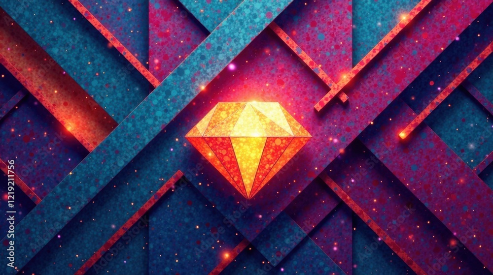 Aufkleber abstract jewel encased in a vivid geometric pattern of intersecting stripes and sparkling hues