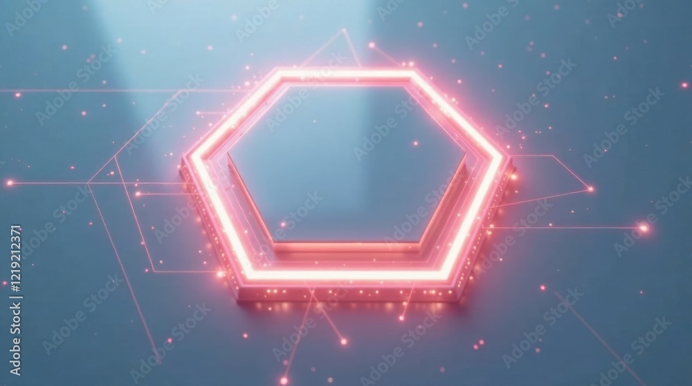 Leinwandbilder abstract hexagonal platform with glowing neon lines and network connections