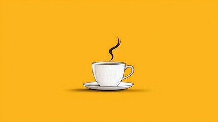 White Coffee Cup with Steam on Bright Yellow Background for Warm and Inviting Vibe