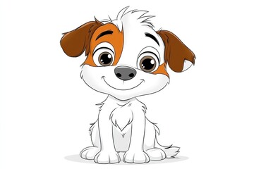 Fototapeta premium This delightful cartoon puppy sketch features a smiling pup with a fluffy coat and bright eyes, perfect for a fun coloring activity for all ages