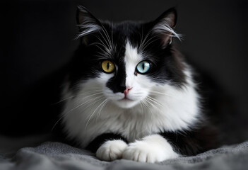 Stunning Black and White Cat with Odd Eyes Portrait