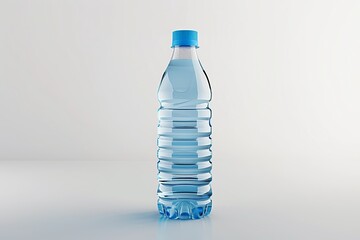 Naklejka premium bottle, water, plastic, clear, transparent, blue, cap, beverage, hydration, packaging, container, drinking, liquid, clean, simple, minimalistic, isolated, white background, mockup, template, product, 