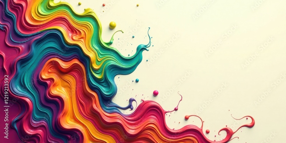 Poster abstract colorful swirls and splashes of vibrant paint on a neutral background, ideal for decorative