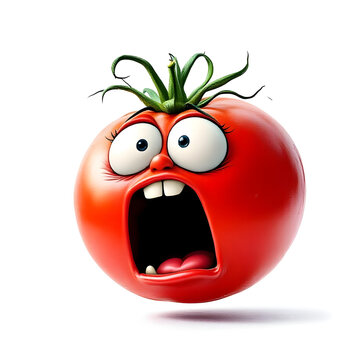 Scared Cartoon Tomato 3d Render Shocked Expression