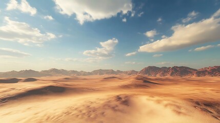 Naklejka premium Arid Landscape Under a Cloudy Sky: Desert Panorama