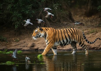 Fototapeta premium Majestic Bengal Tiger in a Lush Forest