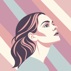 Portrait of a beautiful woman. Elegant female portrait. Flat illustration in retro style.