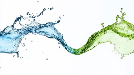 Abstract blue and green water splashes merging.