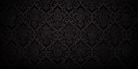 Elegant black damask pattern background, showcasing intricate texture and sophistication, digital design
