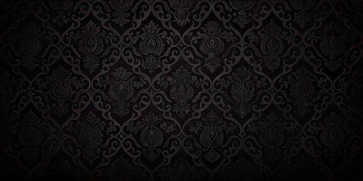 Elegant black damask pattern background, showcasing intricate texture and sophistication, digital design
