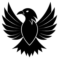 Obraz premium Bold black silhouette of a bird in flight, symbolizing strength and freedom, graphic design