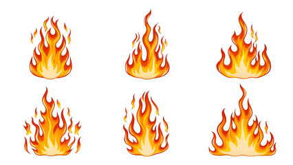 Set of bright and dynamic fire flames, cut out