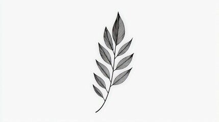 Elegant Black and White Illustration of a Leaf with Detailed Veins and Textures