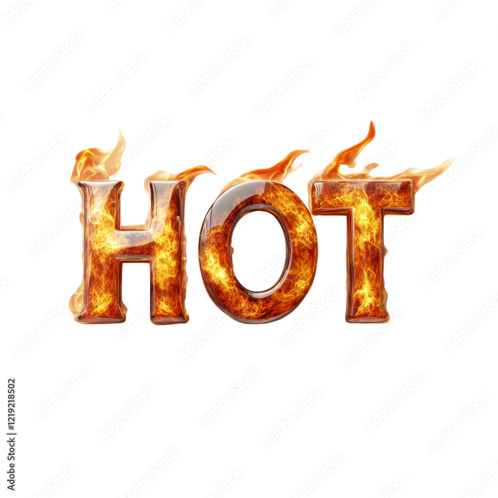 Poster The image displays the word HOT rendered in a fiery font with flames engulfing the letters against a black background.