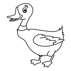 Cute cartoon hand drawn vector happy duck coloring page.